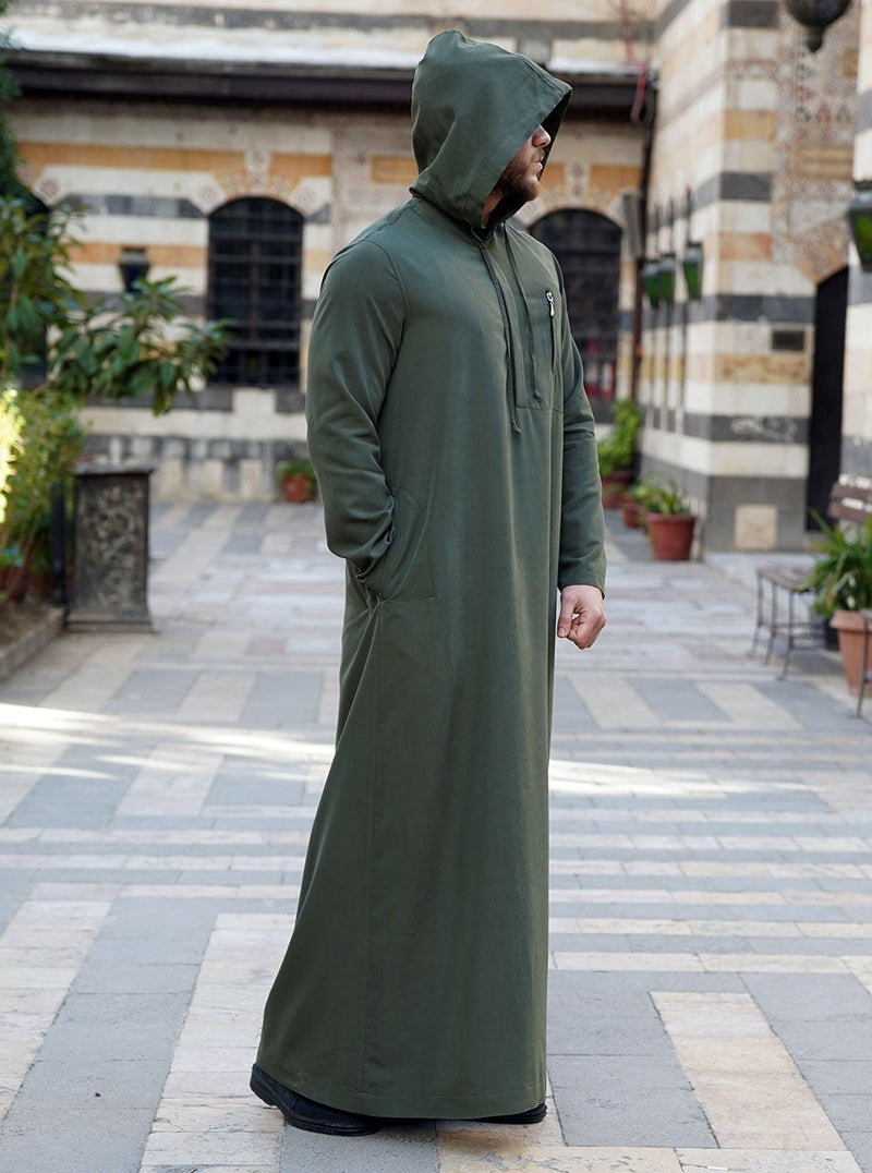 ثوب بغطاء رأس مع جيب بسحاب