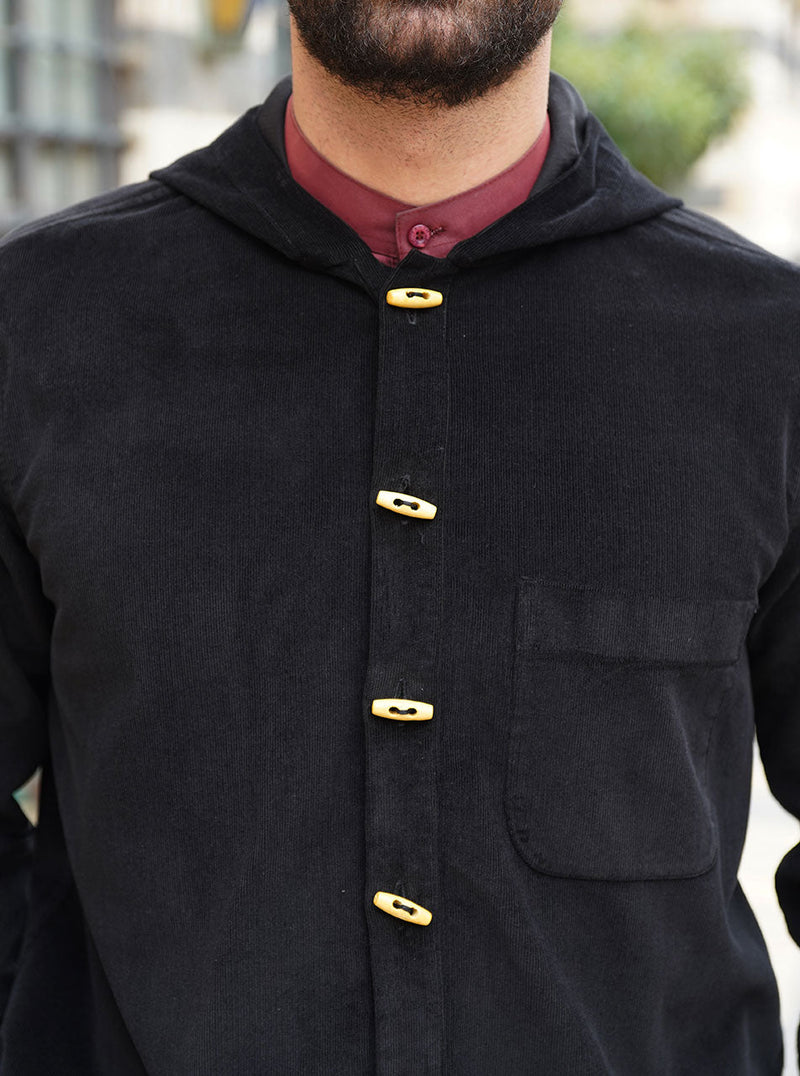 Corduroy Wooden Button Hoodie