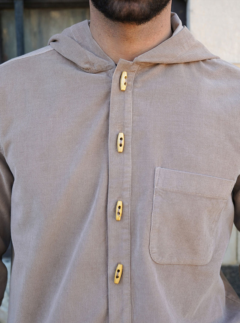 Corduroy Wooden Button Hoodie