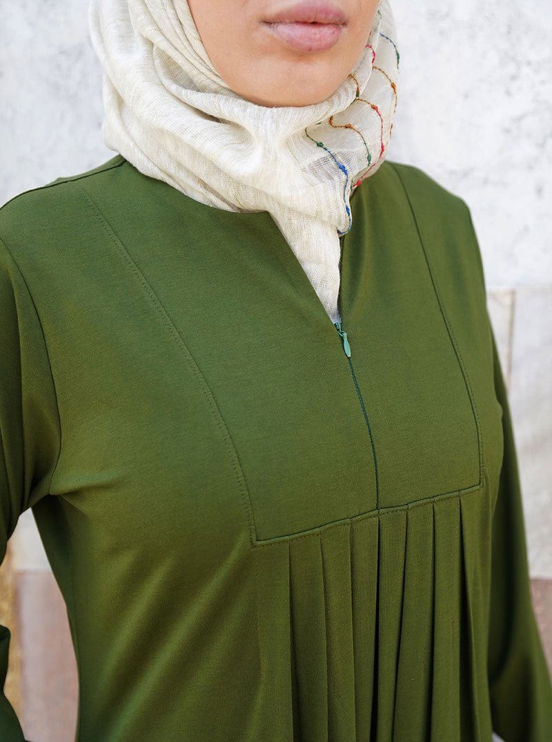 Zipped Neck Abaya with Pleats
