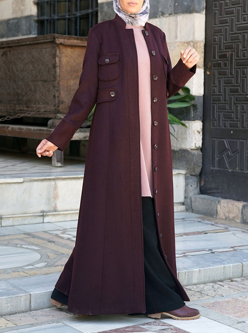 Topstitched Coat with Pockets