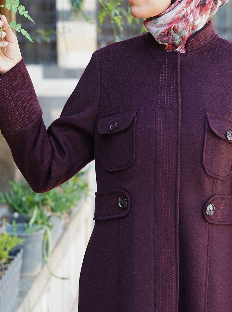 Topstitched Coat with Pockets