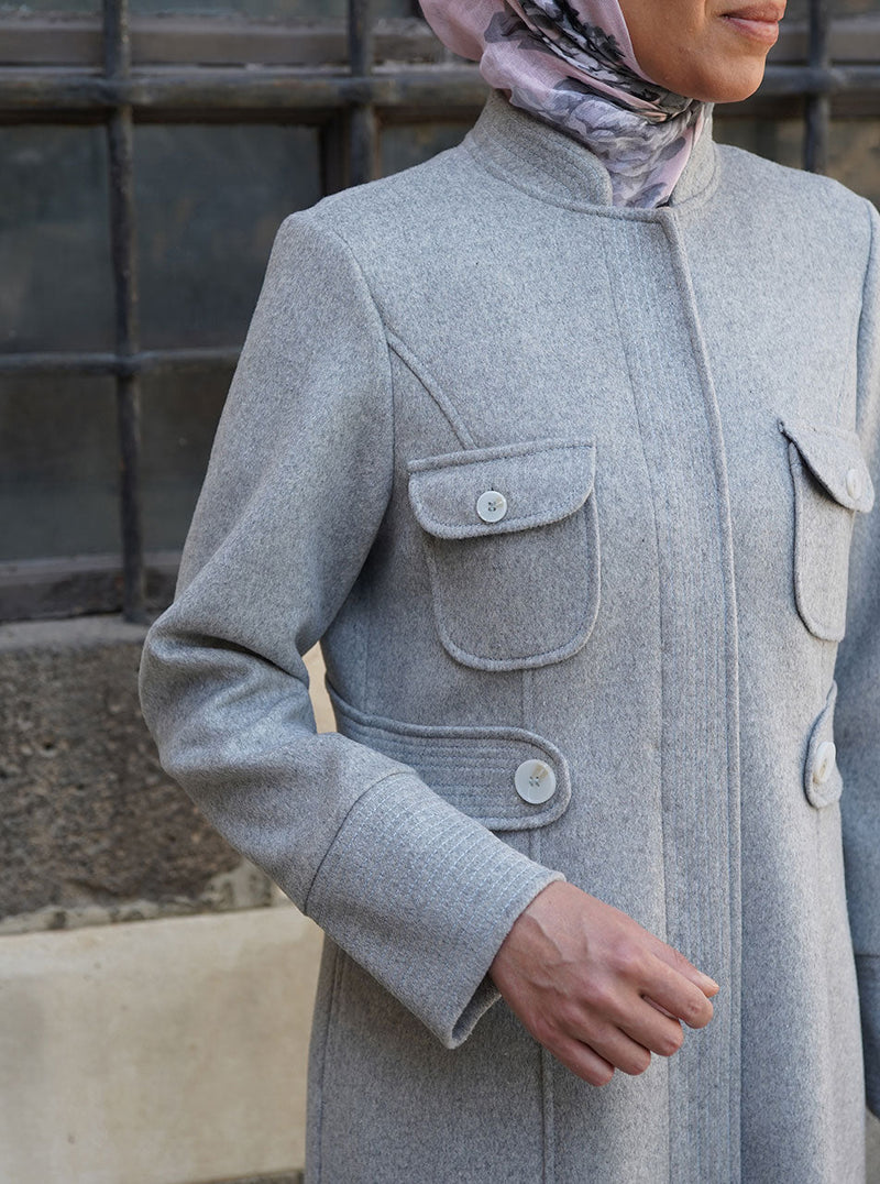 Topstitched Coat with Pockets