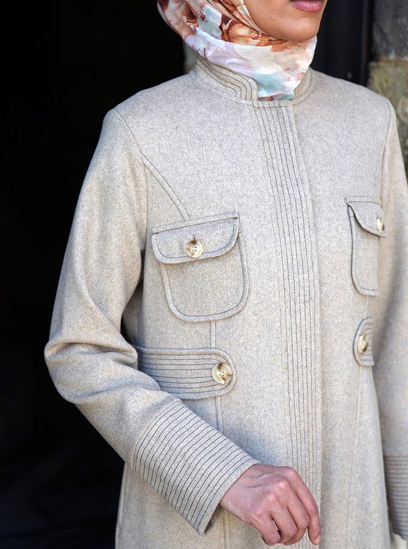 Topstitched Coat with Pockets