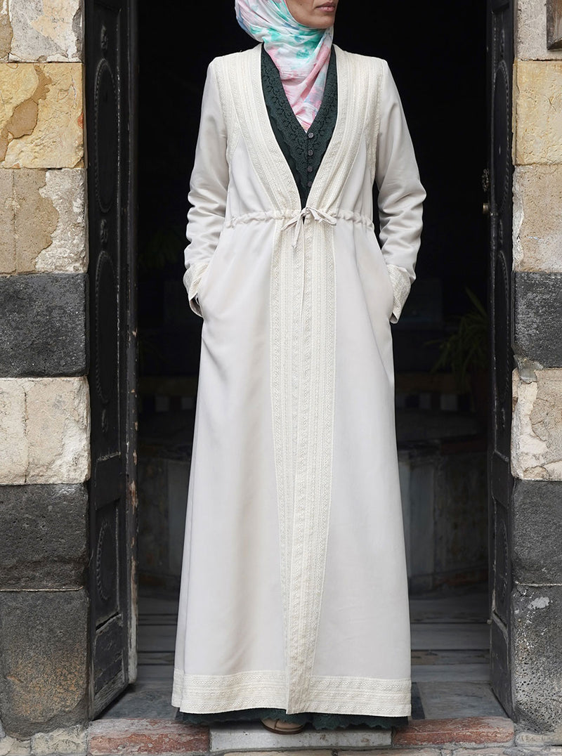 كارديغان طويل بدانتيل مزدوج